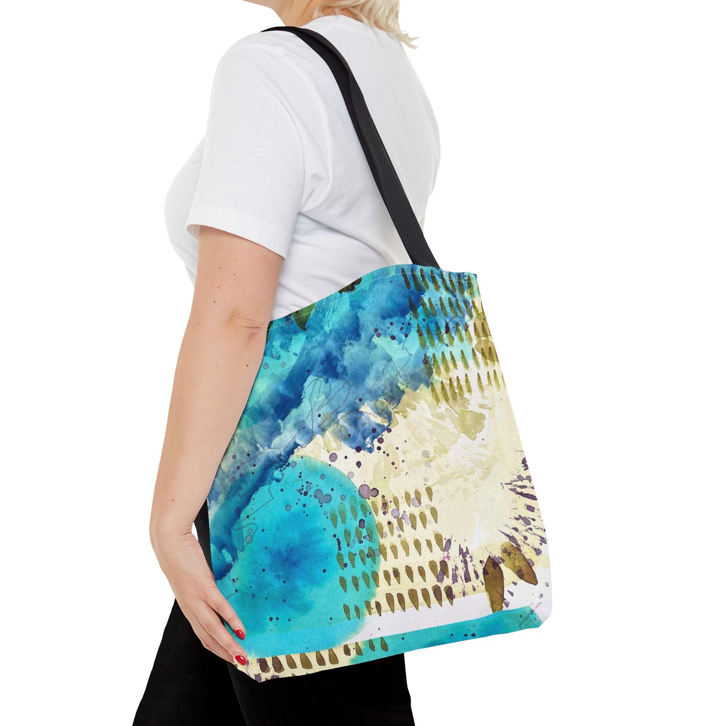 Blue Ocean Abstract Tote Bag – Watercolor Coastal Art Print