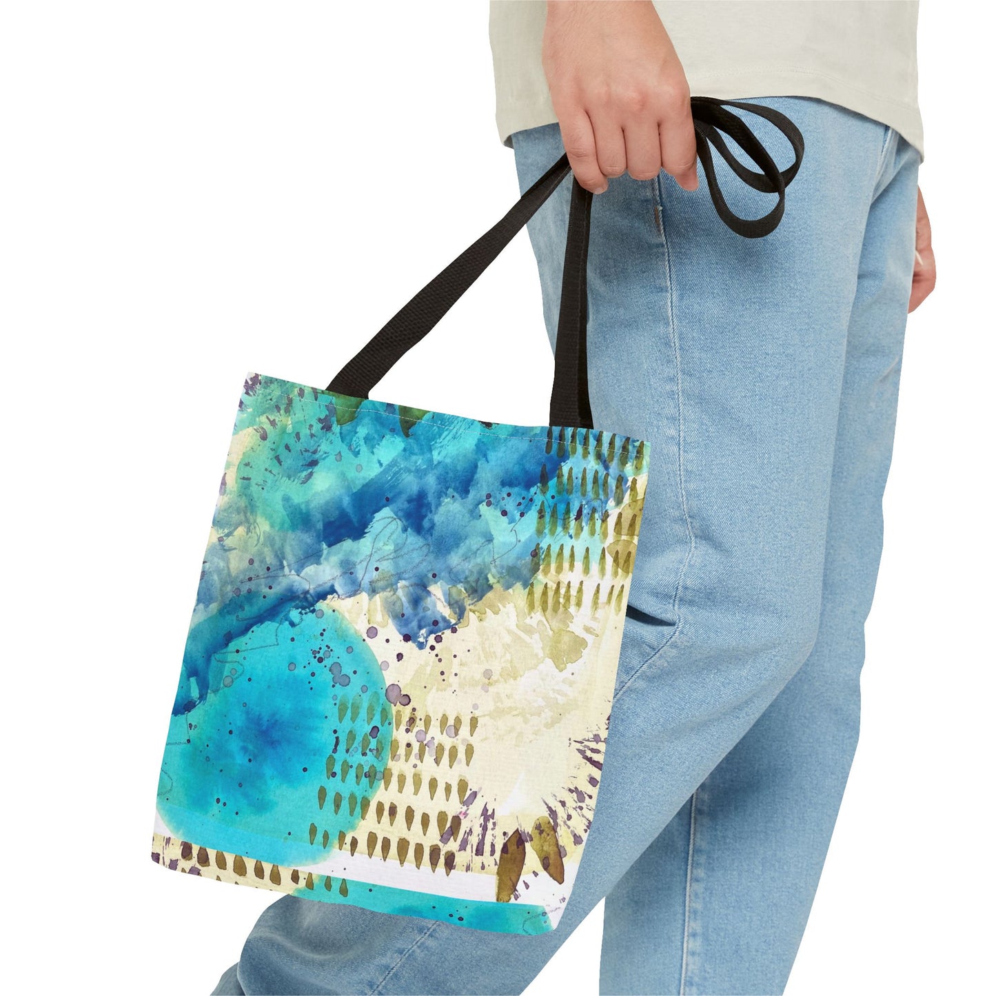 Blue Ocean Abstract Tote Bag – Watercolor Coastal Art Print