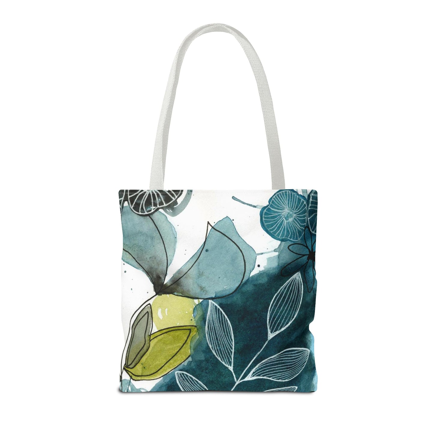 Abstract Blues Watercolor Tote Bag – Teal Floral All-Over Print