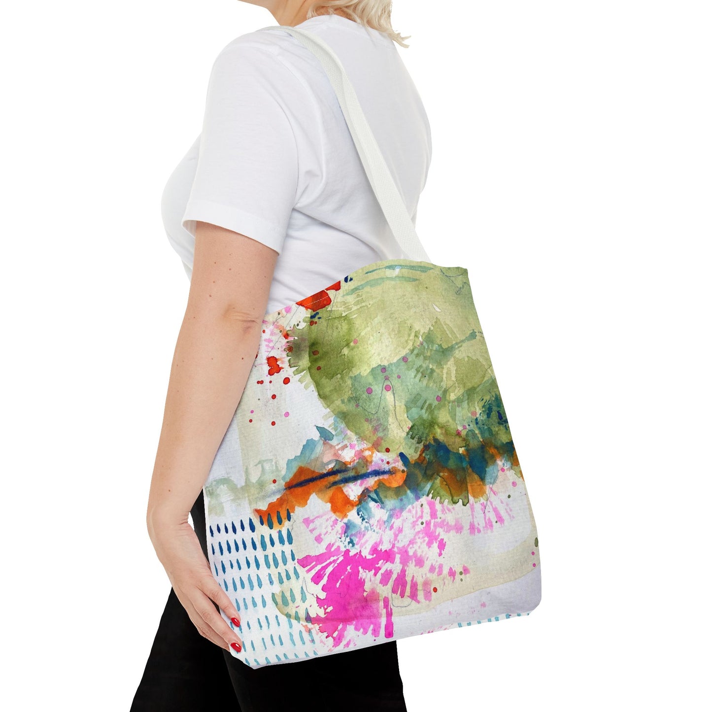 Abstract Watercolor Tote Bag — Colorful Floral Splash All-Over Print